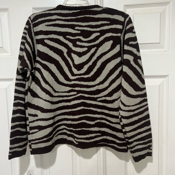 VNTG Alfred Dunner Zebra Print Thick Knit Wool Blend Sweater Jacket Grangma Sz M